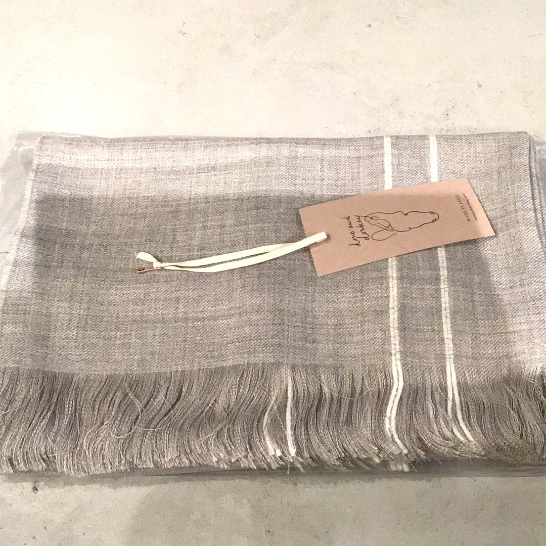 Dove and Donkey gray and white stripe throw blanket